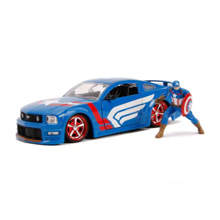 Marvel Hollywood Rides Diecast Modell 1/24 2006 Ford Mustang GT mit Captain America Figur Produktfoto