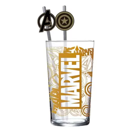 Marvel Glasbecher mit Strohhalmen Logo & Avengers 485 ml Produktfoto