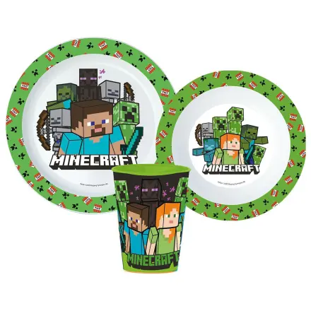 Minecraft Creeper Geschirrset, Mikro Plastik Set, mit 260 ml Glas Produktfoto