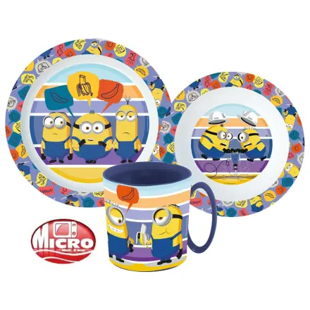 Minions gestreiftes Geschirr, Mikro Plastik Set mit Tasse Produktfoto
