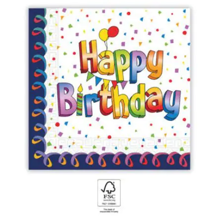 Multicolor Happy Birthday Servietten 20 Stück 33x33 cm FSC Produktfoto
