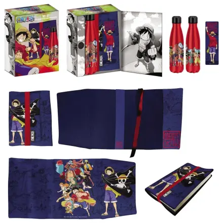One Piece Edelstahlflasche, Aufkleber, Buchumschlag Geschenkset Blau Produktfoto