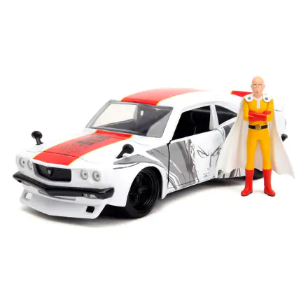 One Punch Man Hollywood Rides Diecast Modell 1/24 1974 Mazda RX-3 mit One Punch Man Figur Produktfoto