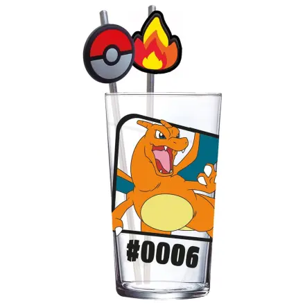 Pokémon Glas-Tumbler mit Trinkhalmen Charizard 480 ml Produktfoto
