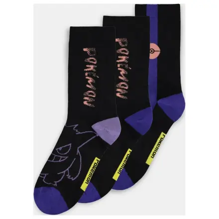 Pokémon Gengar Packung mit 3 Paar Socken (39-42) Produktfoto