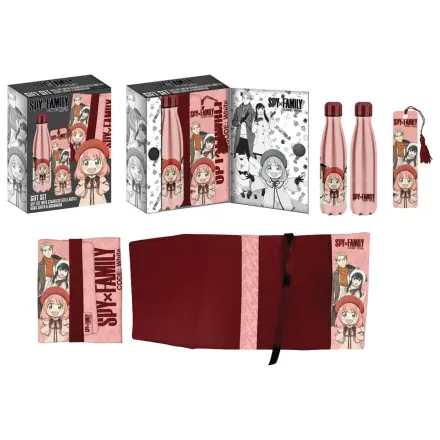 Spy x Family Stahlflasche, Aufkleber, Buchhülle Geschenkset Rosa/Rot Produktfoto