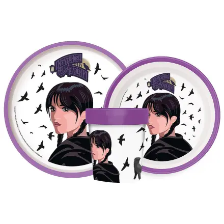 Wednesday Nevermore Academy Rutschfestes Geschirr-Set, Mikro-Plastik-Set Produktfoto